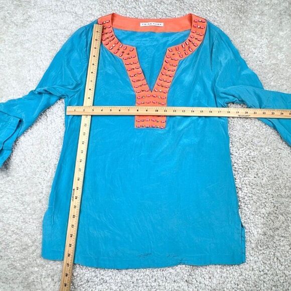 Trina Turk Silk Beaded Embellished Tunic Blue Orange - Picture 9 of 9